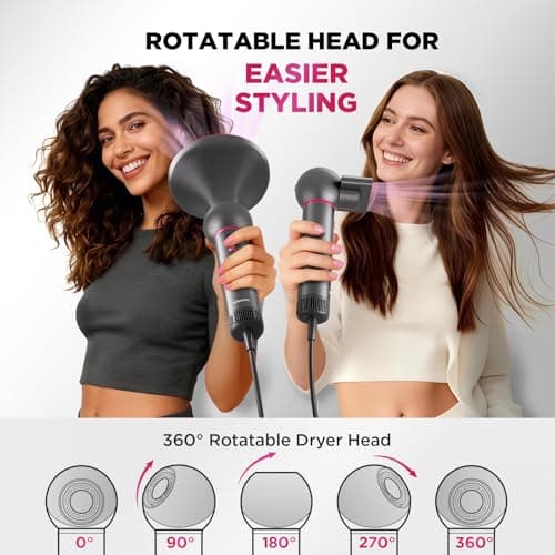 BABONIR Travel Hair Dryer for Women, Lightweight Compact Blow Dryer, 360° Rotatable Head, 110,000 RPM High-Speed Ionic Hair Dryer with Diffuser & Concentrator, Portable Hair Dryer for US Travel & Home - Thumbnail 5