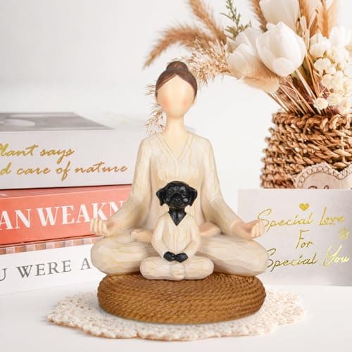 Vofstand Yoga Meditation Statue Gifts for Women - Mini Yoga Girl with Cat Dog Figurines Gift for Office Cute Relaxation Gifts for Yoga Lovers & Cat Dog Lover Resin Yoga Figurine Decor Table Ornament - Thumbnail 6