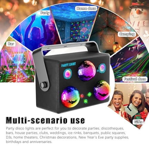6-in-1 Disco Ball Party Lights with Sound Activation & Remote Control: Multi-Effect Lighting with Star Projector, Ocean Wave and LED Strobe for Home, Christmas, Birthday, Wedding, Bar and Club - Thumbnail 6