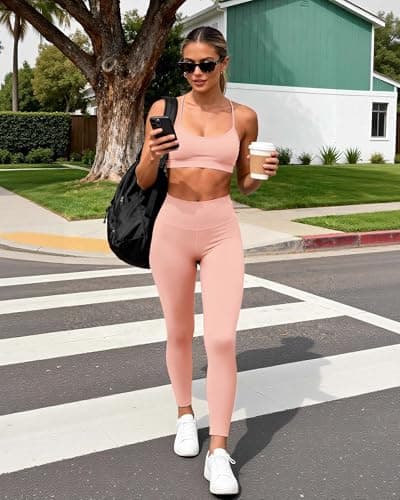 Buttery Soft Second-Skin High Waisted 7/8 Blush Pink Leggings for Women - Thumbnail 5