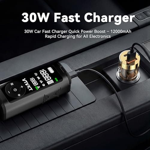 VTVKT Tire Inflator Portable Air Compressor, Cordless Inflation Air Pump,12000mAh, 150PSI, Auto Stop, Tire Pressure Gauge, LED/SOS Light, for Car SUV Motorcyle Bike, Flagship Package - Thumbnail 6