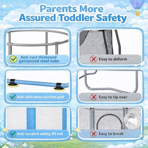 55" Trampoline for Kids with Enclosure, 4-in-1 Toddler Trampoline Indoor Outdoor, 440lbs Capacity Upgrade Trampolines with Adjustable Gymnastics Bar & Toys, for Boys & Girls, Easy to Assemble - Thumbnail 4