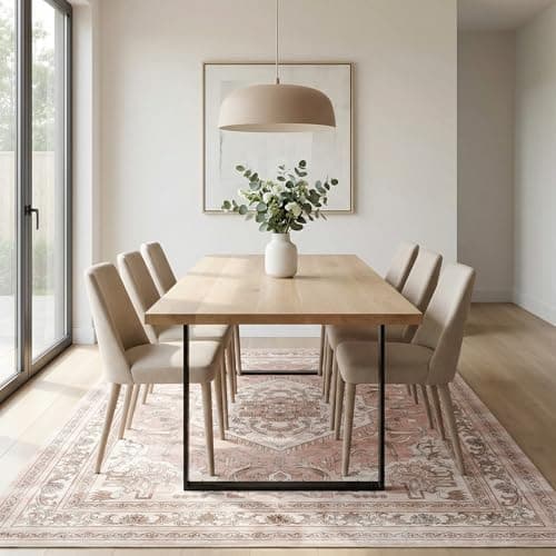 Cnythlis Washable Area Rug, Water-Resistant Vintage Medallion Carpet with Non-Slip Backing, Foldable Floor Mat for Living Room Pets, 0.26" Low Pile, Blush Pink, 5'x7' - Thumbnail 3