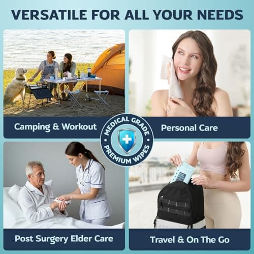 60 XL Shower Wipes – Body Wipes for Adults Bathing No Rinse – 6 Packs of 10 – Extra Moist Bath with Aloe & Vitamin E for Camping, Travel, Gym & Bedridden Care - Thumbnail 3