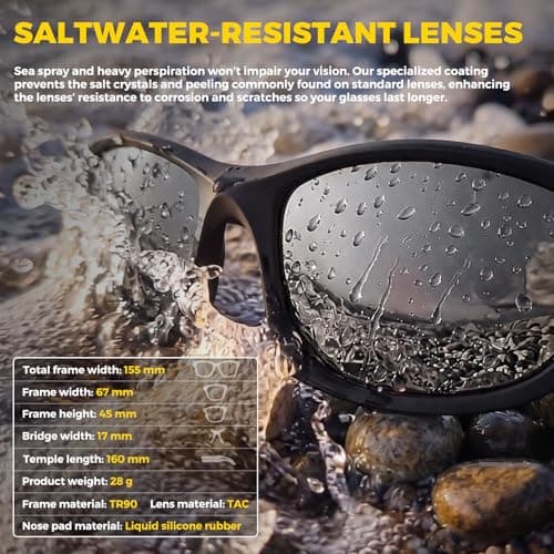 ARCPRO Fishing Sunglasses for Men, Polarized Fishing Sunglasses Men, 30° Adjustable Temples Lightweight Tr90 Frame, UV400 Protection (Silver) - Thumbnail 6
