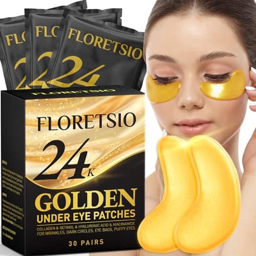 Under Eye Patches for Dark Circles - 24K Gold Collagen Cooling Gel Eye Mask with Retinol & Hyaluronic Acid, Jet Lag Support, Reduces Puffy Eyes & Fine Lines Delays Aging Treatment Women/Men(30 Pairs) - Image 1