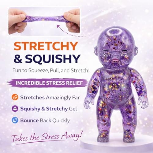 Baby Squishy Glitter Slow Rising Purple, Squishy Babies Sensory Fidget for Stress Relief, Soft Cute Squeeze, Desk Decor & Gift - Thumbnail 2