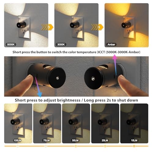 JandCase Night Lights Plug into Wall,8 Pack Mini Lens Night Light with 3CCT Color Temperature,180° Rotatable Night-Lights,Dimmable Nightlight Plug in with Light Sensor for Bathroom Hallway Room Decor - Thumbnail 3