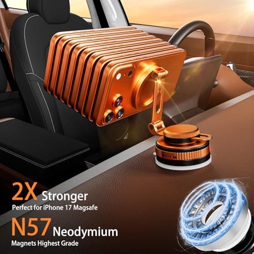 Upgraded Vacuum Magnetic Phone Holder for Car, Nano Gel Suction Cup Phone Mount for MagSafe, 108LBS Strong Suction & 3000GF Magnet, Adjustable Zinc Alloy Arm Car Mount for iPhone 17/16/15Pro Max - Thumbnail 4