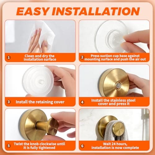 4 Pack 2026 Brushed Gold Suction Cup Hooks for Shower - No Drill Decorative Hooks Hold Towels & Wreaths on Glass Door & Bathroom Mirror - Heavy Duty Waterproof - Thumbnail 3