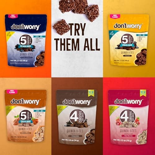 Don't Worry Quinoa Organic Bites | Chocolate & Blueberry Flavor | Sugar Free Candy 5 Calories Per Piece | Keto, Gluten Free, Low Carb, Protein & Fiber Cookies | Healthy Snacks For Adults | 2 Pack - Thumbnail 6