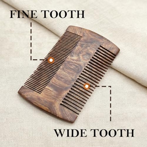 YAKUNCL Handmade Black Sandalwood Beard & Mustache Comb for Men, Double-Sided Fine Tooth Wooden Beard Comb with PU Leather Case, Wooden Pocket Comb for Scalp Massage & Beard - Thumbnail 3