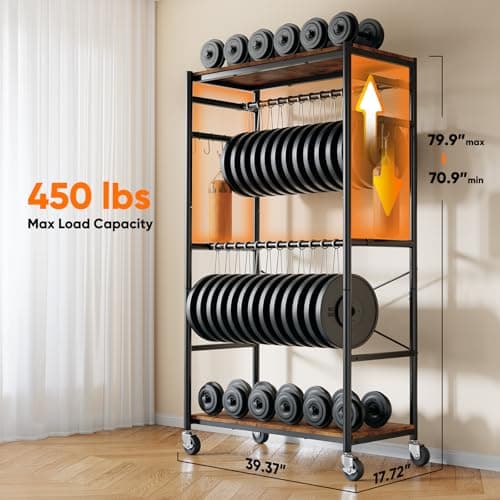 HOKEEPER Heavy Duty Rolling Clothes Rack, Metal Closet Organizer with Wood Shelves, Adjustable 70.9"~79.9" H x 39.3" W Freestanding Wardrobe for Bedroom, Max Load 450 LBS - Thumbnail 3