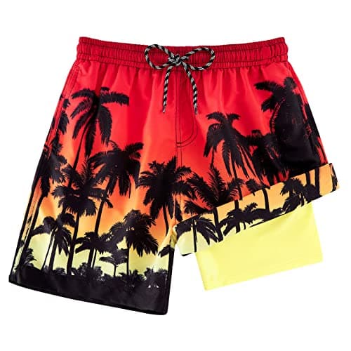 Cozople Boys Quick Dry Swim Trunks Funny Palm Tree Graphic Bathing Suit Swimwear Stretchy Compression Liner No Chafe Swimming Beach Board Shorts for Casual Swimwear with Pockets - Image 1