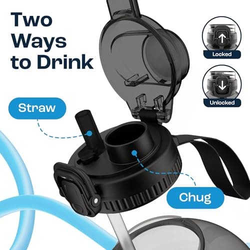 AQUAFIT Half Gallon Water Bottle with Time Marker - Straw & Chug Lid - BPA Free Gym Water Bottle with Straw - Big Gallon Jug (Frosty, 64 oz - 2in1 Lid) - Thumbnail 3