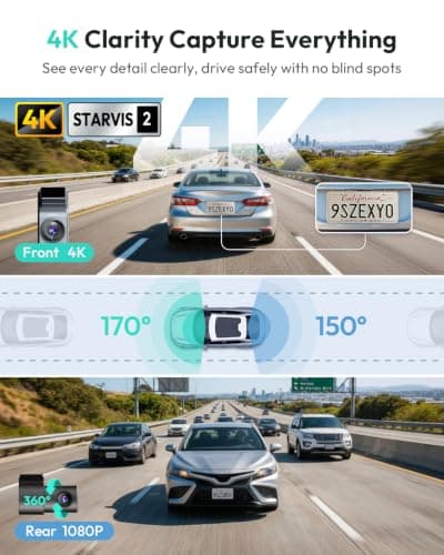 BOTSLAB G300 PLUS 4K DUAL Dash Cam Front and Rear [Updated Version], STARVIS 2 Sensor, 64GB Card Included, Voice Control, 5GHz WiFi Dashcam Front and Rear Camera, GPS,WDR Night Vision,24H Parking Mode - Thumbnail 2