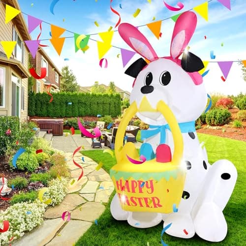 GIFTFIND Easter Inflatables Dog Outdoor Decoration, 3.6FT Funny Dog with Bunny Ear & Basket, Bright Inflatable Yard Decoration Built in LED Lights Blow Ups Great for Patio Garden Lawn Holiday Decor - Thumbnail 3