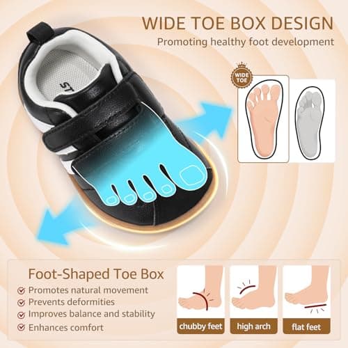 STQ KIDS Toddler Wide Toe Box Shoes Boys Barefoot Shoes Kids Tennis Sneakers Casual Non-Slip Fashion Preschool First Walking Running Shoe Outdoor Activities Graphite Black Toddler Size 5 - Thumbnail 4