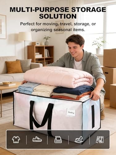 HOMESURE Supports 200lbs Heavy Duty Moving Bags - Strong Zipper & Wrap-Around Handles - Water-Resistant Storage Totes, Durable Alternative to Moving Boxes - 8 Pack - Semi-Transparent - Thumbnail 4