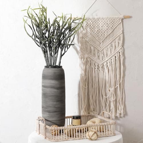 ALMA Black Tall Floor Vase for Pampas Grass, 18'' Gray Extra Large Floor Vase for Home Decor, Big Unique Ceramic Flower Vases for Living Room Floor,Fireplace,Mantel Decoration - Thumbnail 2