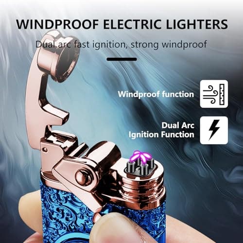 TIKIUKI Plasma Lighter Windproof Flameless Arc Lighter with Rocker Decompression USB Rechargeable Lighters with Battery Indication (Blue) - Thumbnail 2