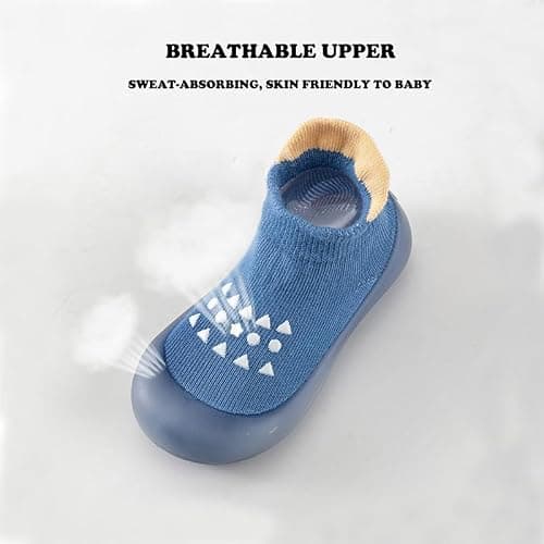 HOVELL 2 Pairs Baby Soft Rubber Sole Shoes Toddler Girls Boys Non Slip Walking Shoes Infant Cotton Floor Slipper Sock Shoes(Grey Blue Dots,2-3Y) - Thumbnail 6