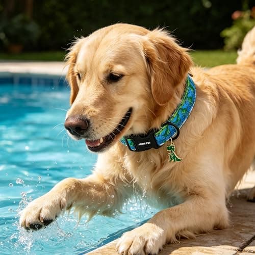 ARING PET Dinosaur Dog Collar, Cute Green Blue Boy Doggy Skate Dino Collars for Puppy Small Medium Large Male Dogs, for Daily Photos Summer Beach Walking Hiking Picnic-XL - Thumbnail 5