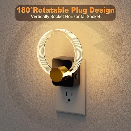 JandCase Night Light, 2 Pack Color Changing Night Lights Plug into Wall, RGB Nightlight with Light Sensor, 180° Rotatable Plug in Nightlights, Dimmable Ring Acrylic Night Light for Kids Gifts Hallway - Thumbnail 5