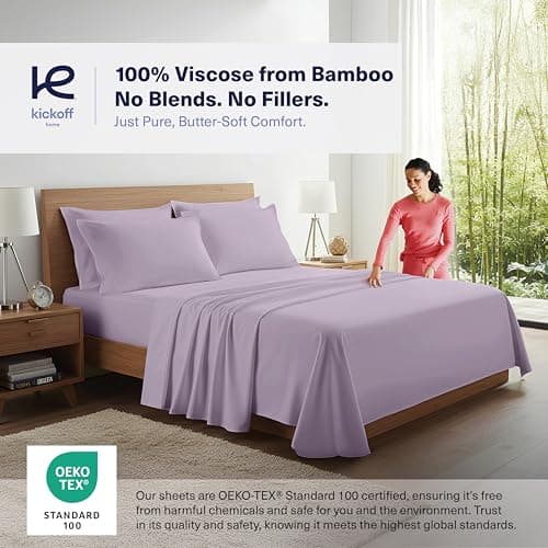Kickoff Viscose Bamboo Sheets Full Size 4-pc 100% Organic Bamboo Viscose Bed Cooling Sheets Full Size Set Cool Bedding for hot Sleepers Sheet Set - Gift Ready Packaging (Lavender, F) - Thumbnail 3