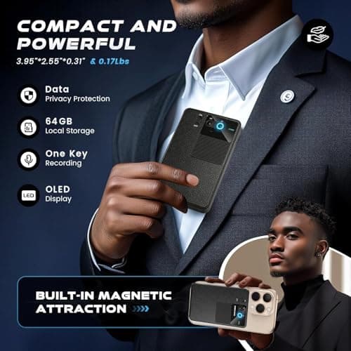 Bantropolis AI Voice Recorder 64GB with Transcription & Summarization, 107 Languages, 3000mAh Magnetic Rechargeable Battery, for Meetings, Lectures & Interviews – Leather Edition - Thumbnail 5