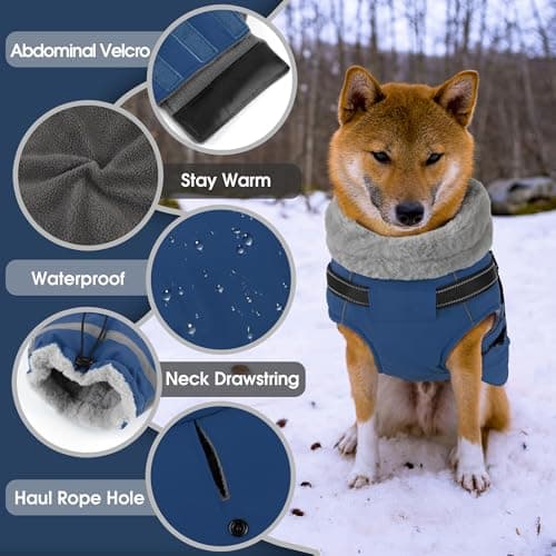 PETDSH Dog Coat Small, Built-in Harness Dog Jacket with Warm Fleece Lining, Waterproof Reflective Dogs Winter Coat, Pet Coats with Pocket and Trash Bags (Navy Blue, Small) - Thumbnail 6
