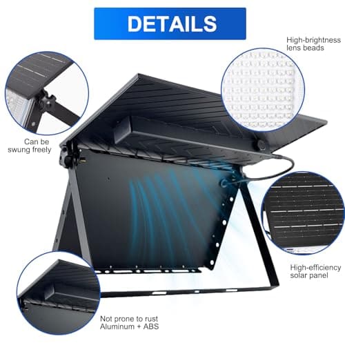 JINXING Solar Flood Lights Outdoor, Dusk to Dawn Solar Powered Outdoor Light, 6500K IP65 Waterproof Wall Mounted Security Light for Front Door, Porch, Yard, Fence, Garden - Thumbnail 6