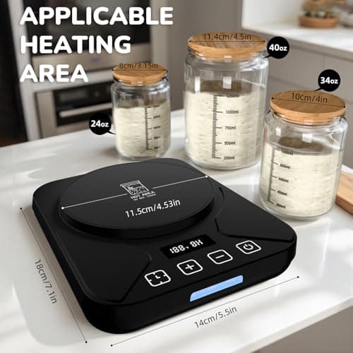 Sourdough Starter Warmer Mat - 24H Timer - Precise 1°F Thermostat Control (70-100°F) - Smart Memory Warming On/Off - Fits Jars Up to 40oz - Perfect for Home Baking (Gloss Black) - Thumbnail 2