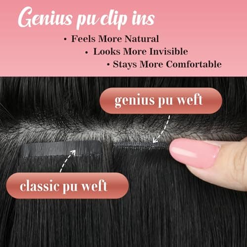 Ve Sunny Seamless Clip in Hair Extensions Human Hair for Black Women 18 inch Real Hair Extensions Clip in Human Hair Genius Weft Extensions Natural Hair 7pcs 120g - Thumbnail 4