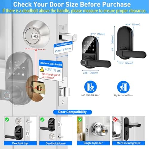 Smart keypad Door Lock with Handle，Fingerprint Keyless Entry Digital Lock with Built-in doorbell for Front Door,Bedroom,biometric Door knob, APP Control - Thumbnail 2
