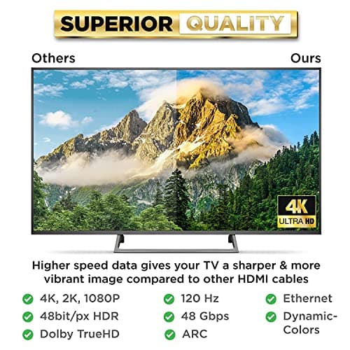 PowerBear 4K HDMI Cable 10 ft | High Speed Hdmi Cables, Braided Nylon & Gold Connectors, 4K @ 60Hz, Ultra HD, 2K, 1080P, ARC & CL3 Rated | for Laptop, Monitor, PS5, PS4, Xbox One, Fire TV, & More - Thumbnail 4