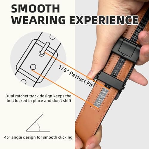 QVGFCTB Ratchet Belts for Men - 2 Pack Leather Belts for Men, Easy to Slide Adjustable, Trim to Fit, Gift for Him, Dress&Casual (1 3/8") - Thumbnail 4