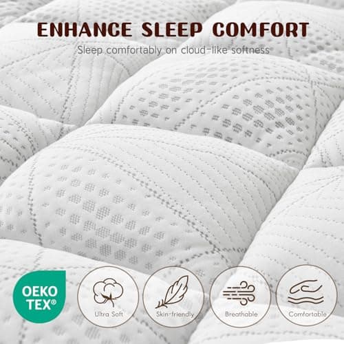 Vomiliku Queen Size Mattress Topper, Thick Quilted Fitted Mattress Pad Cover Breathable Bamboo Viscose Cooling Mattress Protector with 6-18 Inch Deep Pocket, Machine Washable (60x80 inch, White) - Thumbnail 4