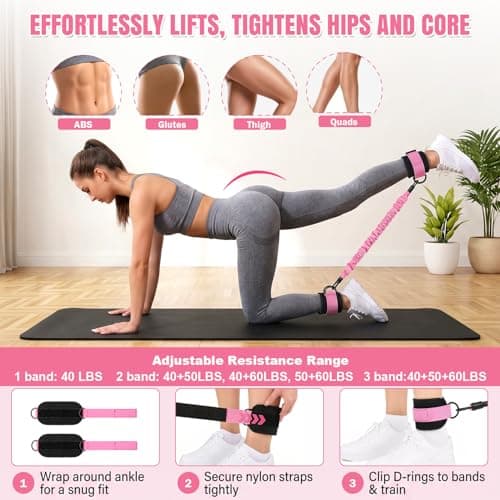 MEDETAYI Pedal Resistance Band, 40/50/60 lbs with Handles & Ankle Straps - Thumbnail 3