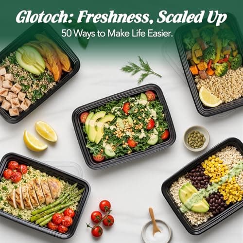 Glotoch 50 Pack (100-Piece) 32 oz 1 Compartment Meal Prep Containers with Lids, Plastic Food Storage Containers for Lunch, Microwave, Freezer, and Dishwasher Safe Take out Containers - Thumbnail 4