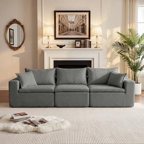 105" Modular Sectional Sofa, Cloud Boneless Couch with Layered Cushion, 3 Seaters Flexible Module Sofa Convertible L Shaped Couches Combination for Living Room and Office(Gray, 105" 3 Seaters) - Image 1