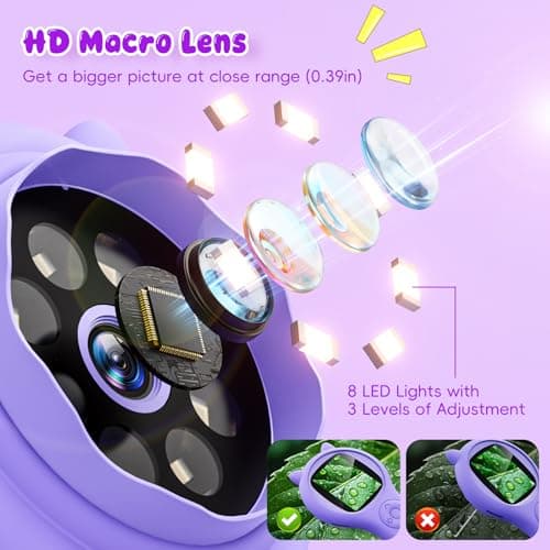 Microscope for Kids - Electronic Handheld Magnifying Glass for Children-STEM Outdoor Science Kit for Summer Travel & Camping Toy,Birthday Gifts Toys for 5-8 9-12 Year Old Girls（Purple） - Thumbnail 6