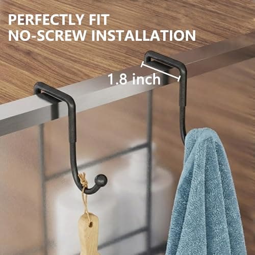 OMAIRA Over The Door Shower Caddy, 3-Tier Hanging Shower Organizer with 8 Hooks & Soap Holder, Height-Adjustable Rustproof Bathroom Shelf for Shower Door, No Drilling Storage Rack, Black - Thumbnail 6