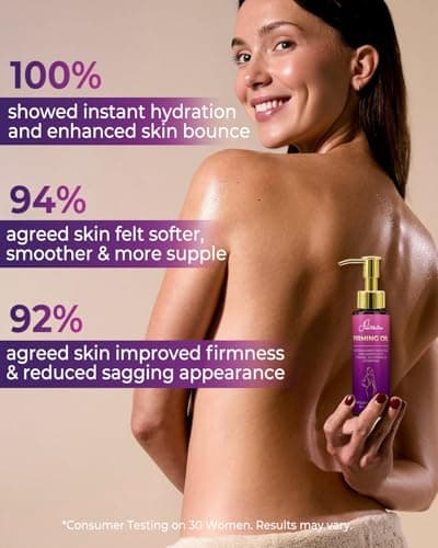 Body Firming Oil, 3.4 FL OZ Body Oil After Shower – With 790,000ppm Tightening Oil(Grape Seed Jojoba Sweet Almond) &10,000ppm Hyaluronic Acid – Fast-Absorbing For Hydrating Full Body, Lavender - Thumbnail 3