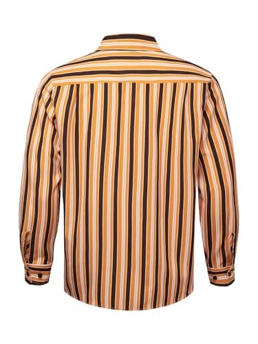 Hardaddy Men's Classic Color Contrast Striped Shirt Long Sleeve Casual Button Down Shirts Blouse Yellow 01 L - Thumbnail 3