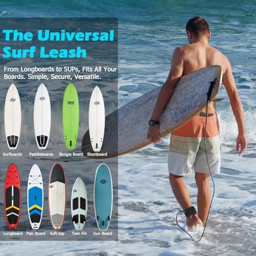 Mellbree Surfboard Leash, Premium SUP Leash Double-Side Rotatable Wirst Strap Leg Rope Flexible for Paddleboard Longboard Shortboard Stand-up Boogie Paddle Boards (Light Blue, 6ft 5.5mm) - Thumbnail 3