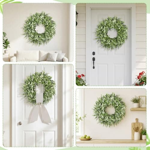 26 Inch Large Artificial Boxwoods Wreath for Front Door Outside All Season - Thumbnail 2