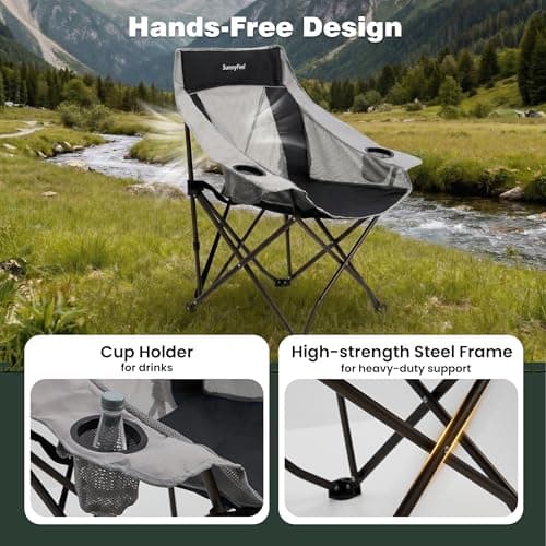 SUNNYFEEL 2 Pack Lightweight Oversized Camping Chairs for Adults Portable Folding Chair with Side Pockets & Cup Holde for Beach,Fishing,Trip,Picnic,Lawn,Concert Outdoor, Carry Bag Included - Thumbnail 5