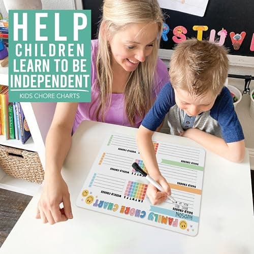 Hadley Designs Magnetic Chore Chart for Kids Multiple - Chores Board for Refrigerator, Dry Erase Task Chart for 2 Kids Daily Behavior, Family Weekly Planner for Teen and Adults, Retro Chore Board - Thumbnail 3