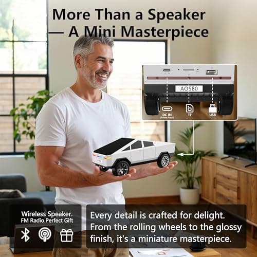 AONOX Cybertruck Bluetooth Speaker for Car, Mini Wireless Speaker with LED Lights, FM Radio, USB/TF Card, TWS Stereo, for Dad, Car Lover Gift from Daughter or Son - Thumbnail 6